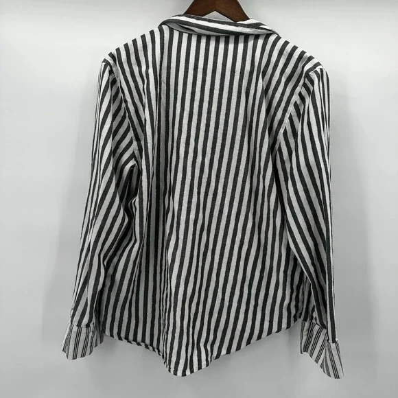 Victorias Secret Pajama Shirt Top Womens Medium White Gray Stripe Soft Button - Picture 5 of 12